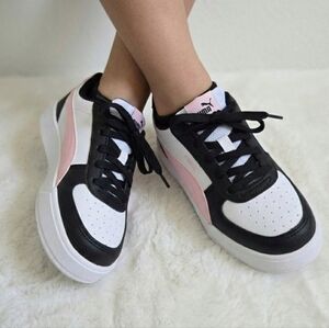 PUMA kids Sneakers Black White Pink Casual Athletic Shoes